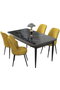 Hanah Home Juego de Mesa y Sillas de Comedor de 5 Piezas, Mármol Negro y Mostaza